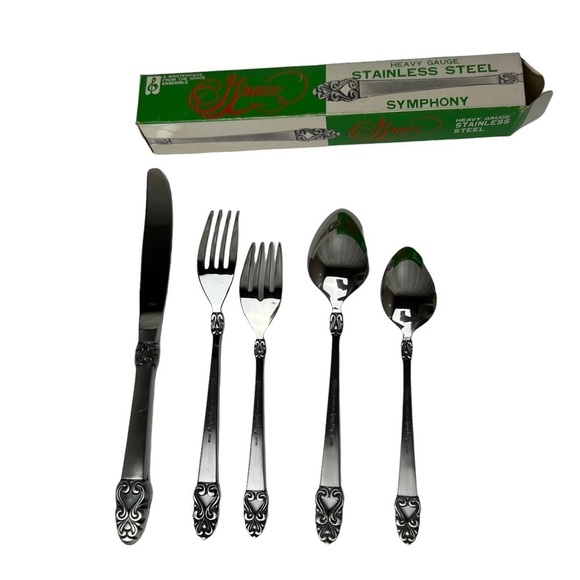 SILVERWARE Grace SYMPHONY Heavy Gauge Stainless Steel Flatware 5 PIECE Set - Picture 5 of 6